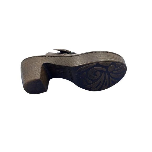 BORN Brown / Gray Leather Slip On Clog Women's Size 10 Shoe Mule Buckle Strap - Picture 14 of 16